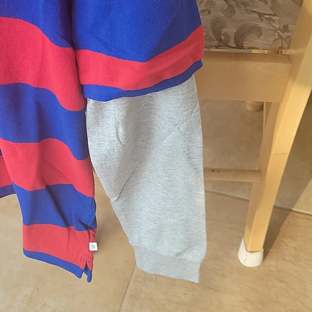 Gap red and royal striped polo with gray sleeves 14